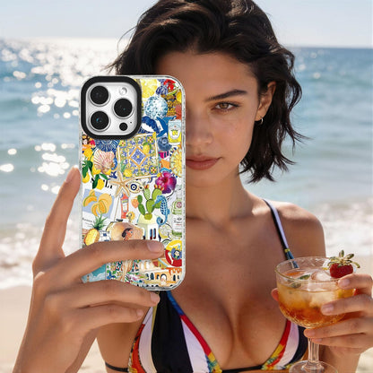 for iPhone 13 mini Case [Military-Grade Drop Protection/Luxurious Soft TPU Protective/Camera Protection/for Women & Girls]-Vibrant Sicilian Mediterranean Collage Art