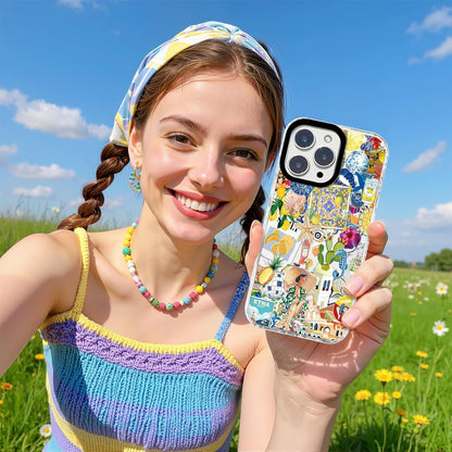 for iPhone 13 mini Case [Military-Grade Drop Protection/Luxurious Soft TPU Protective/Camera Protection/for Women & Girls]-Vibrant Sicilian Mediterranean Collage Art
