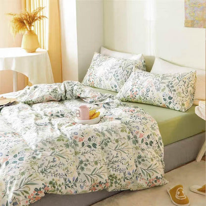 Sage Green Yellow Blue Floral Queen Comforter Set 90x90 3 Pcs | Botanical Pattern