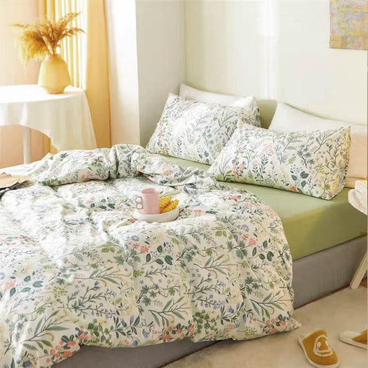 Sage Green Yellow Blue Floral Queen Comforter Set 90x90 3 Pcs | Botanical Pattern