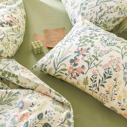 Sage Green Yellow Blue Floral Queen Comforter Set 90x90 3 Pcs | Botanical Pattern
