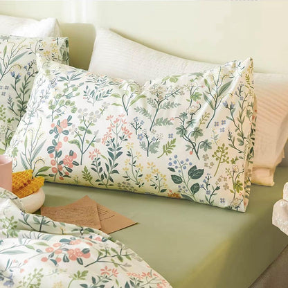 Sage Green Yellow Blue Floral Queen Comforter Set 90x90 3 Pcs | Botanical Pattern