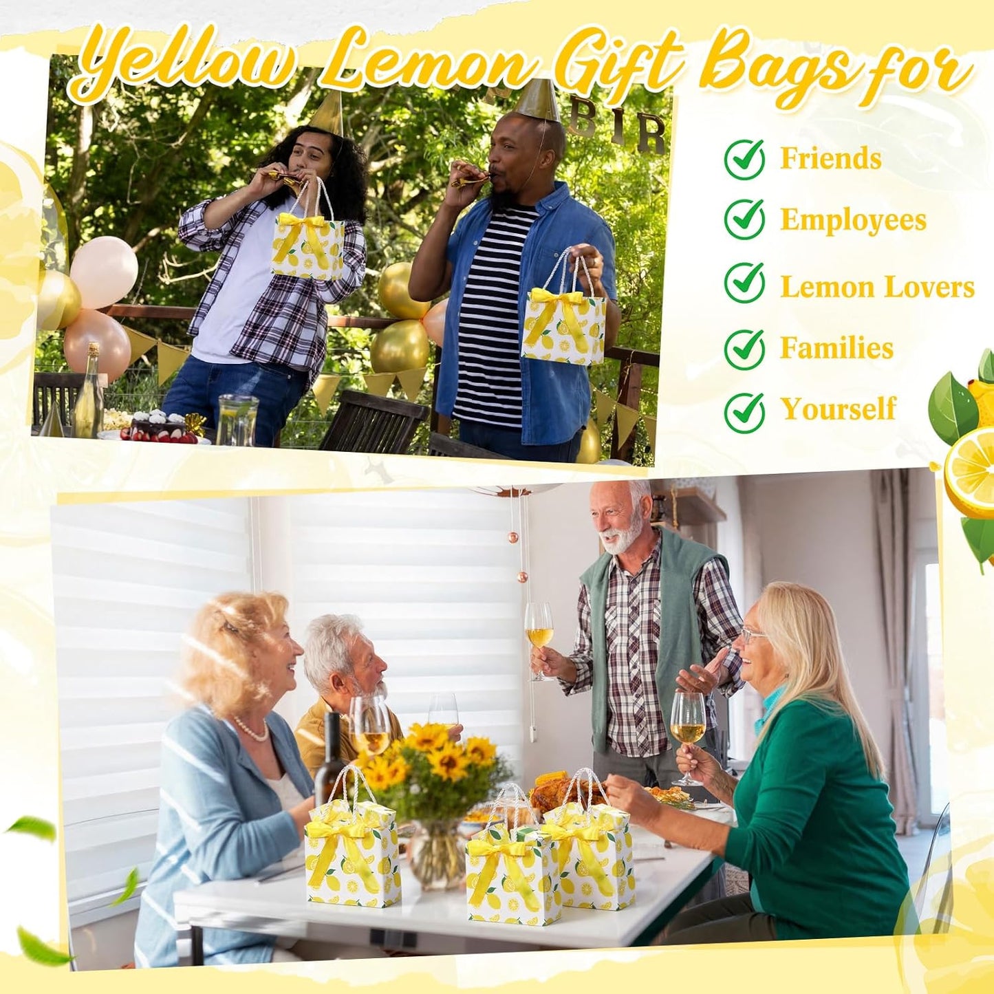 30 Pcs Yellow Lemon Gift Bags Bulk 5.5 x 4.7 x 2.5 in Mini Summer Fruit Favor Bags with Handles Bow Ribbon Wrap for Lemon Birthday Bridal Shower Wedding Party Supplies Family Holiday Travel