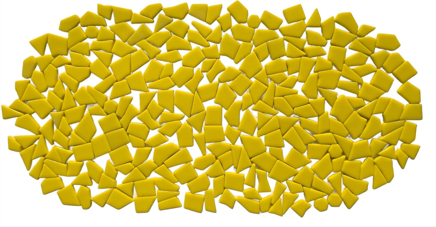 Irregular Glass Mosaic Tiles Bulk 500g Glossy and Iridescent Mosaic Glass Tiles for DIY Projects and Arts and Crafts Solid Colors and Mixes (Glossy Yellow)