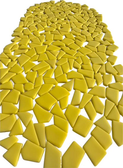 Irregular Glass Mosaic Tiles Bulk 500g Glossy and Iridescent Mosaic Glass Tiles for DIY Projects and Arts and Crafts Solid Colors and Mixes (Glossy Yellow)