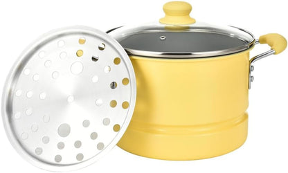 Alpine Cuisine 12-Quart Stock Pot with Lid, Aluminum Cooking Pot with Gray Ceramic Nonstick Coating for Soup, Pasta & Stews, Lemon Drop Yellow