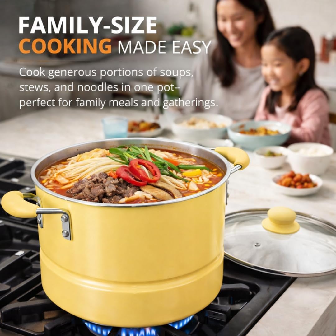 Alpine Cuisine 12-Quart Stock Pot with Lid, Aluminum Cooking Pot with Gray Ceramic Nonstick Coating for Soup, Pasta & Stews, Lemon Drop Yellow
