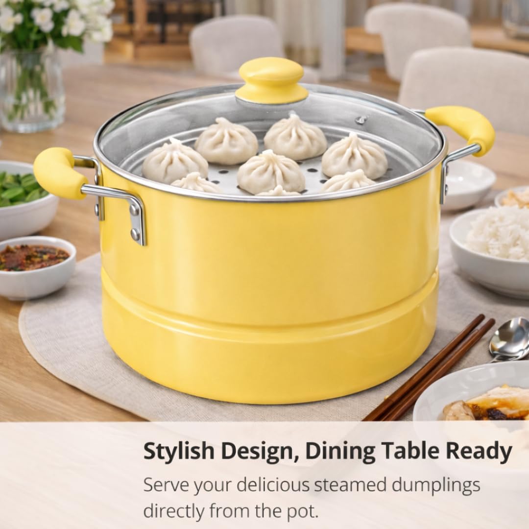 Alpine Cuisine 12-Quart Stock Pot with Lid, Aluminum Cooking Pot with Gray Ceramic Nonstick Coating for Soup, Pasta & Stews, Lemon Drop Yellow