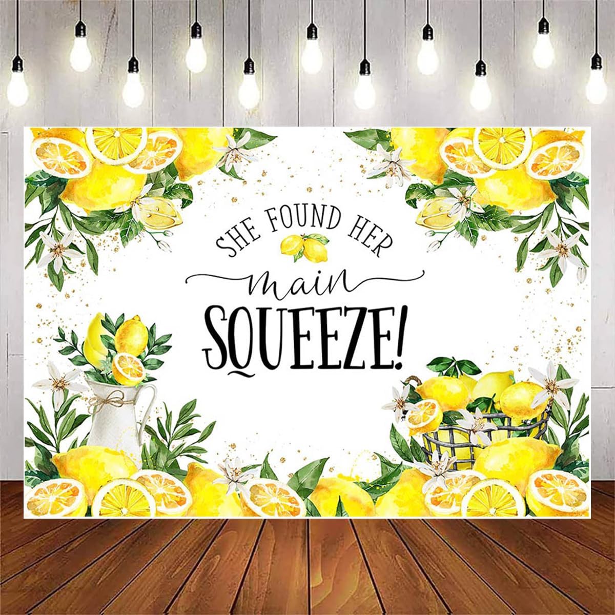 She Found Her Main Squeeze Photography Backdrop Lemon Bridal Shower Background Lemon Lemonade Bachelorette Party Decoration Women Wedding Party Engagement Party Background Cake Smash Banner (8X6FT)