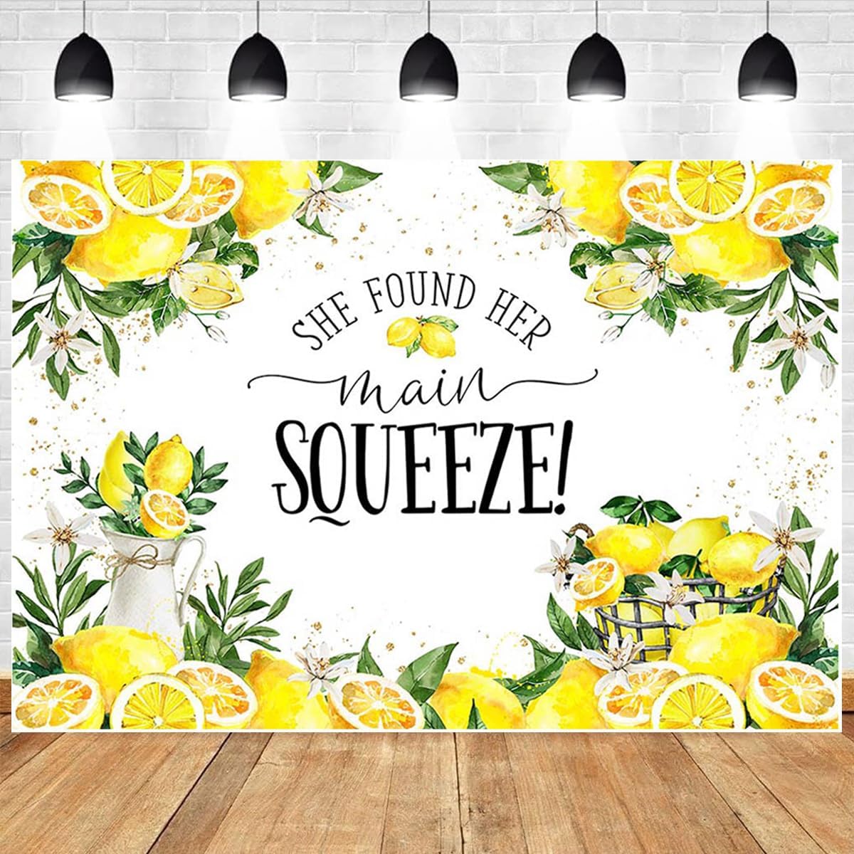 She Found Her Main Squeeze Photography Backdrop Lemon Bridal Shower Background Lemon Lemonade Bachelorette Party Decoration Women Wedding Party Engagement Party Background Cake Smash Banner (8X6FT)