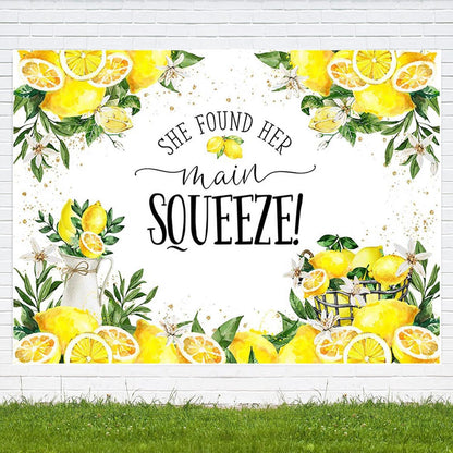 She Found Her Main Squeeze Photography Backdrop Lemon Bridal Shower Background Lemon Lemonade Bachelorette Party Decoration Women Wedding Party Engagement Party Background Cake Smash Banner (8X6FT)