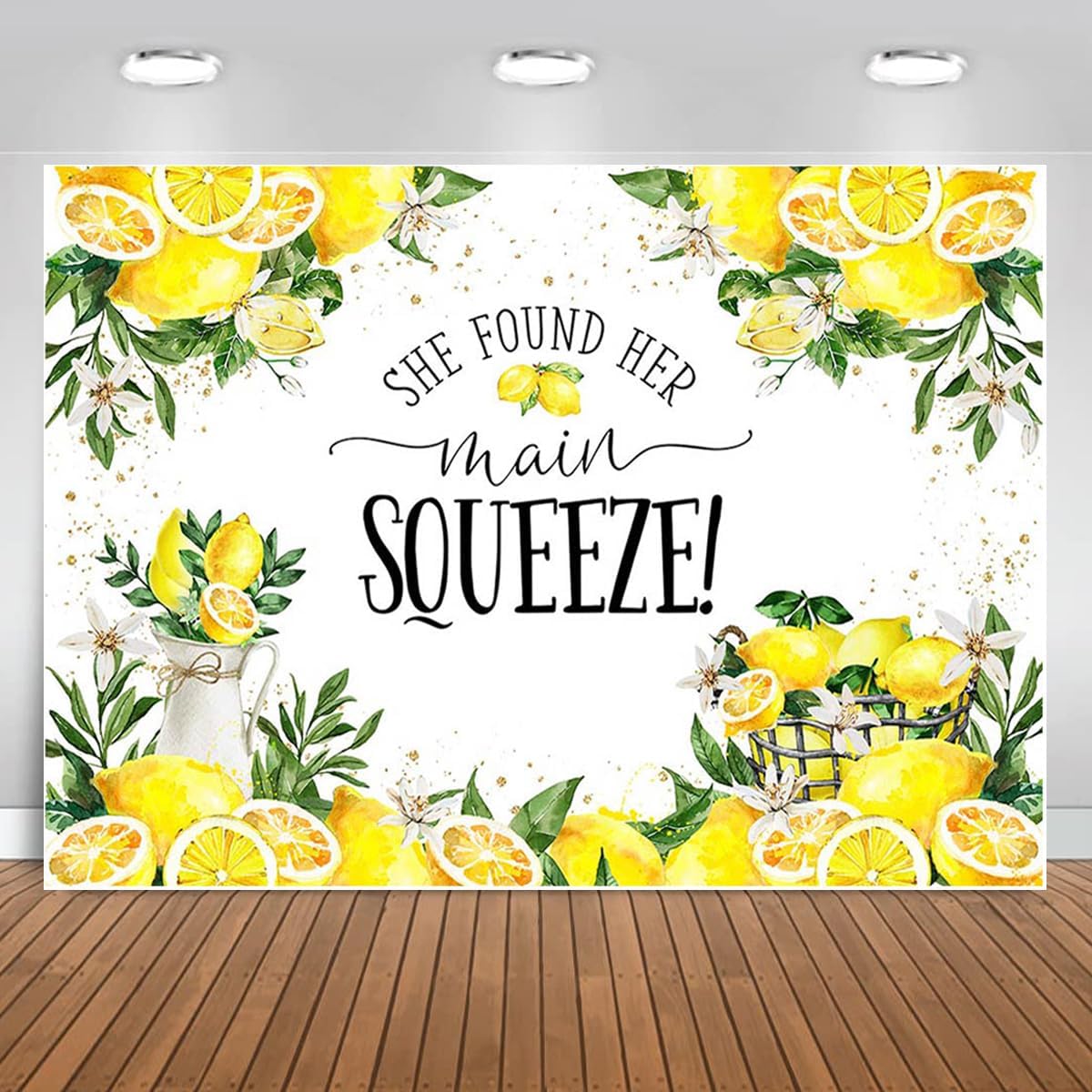 She Found Her Main Squeeze Photography Backdrop Lemon Bridal Shower Background Lemon Lemonade Bachelorette Party Decoration Women Wedding Party Engagement Party Background Cake Smash Banner (8X6FT)