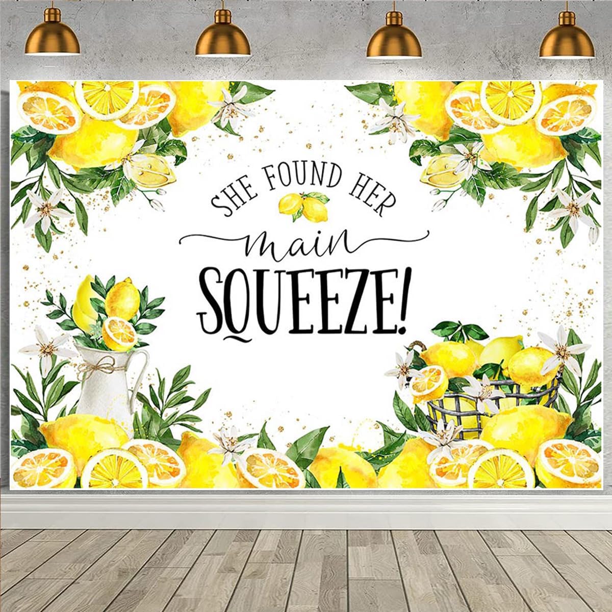She Found Her Main Squeeze Photography Backdrop Lemon Bridal Shower Background Lemon Lemonade Bachelorette Party Decoration Women Wedding Party Engagement Party Background Cake Smash Banner (8X6FT)