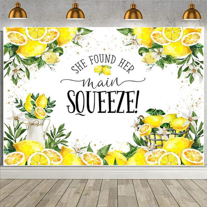 She Found Her Main Squeeze Photography Backdrop Lemon Bridal Shower Background Lemon Lemonade Bachelorette Party Decoration Women Wedding Party Engagement Party Background Cake Smash Banner (8X6FT)