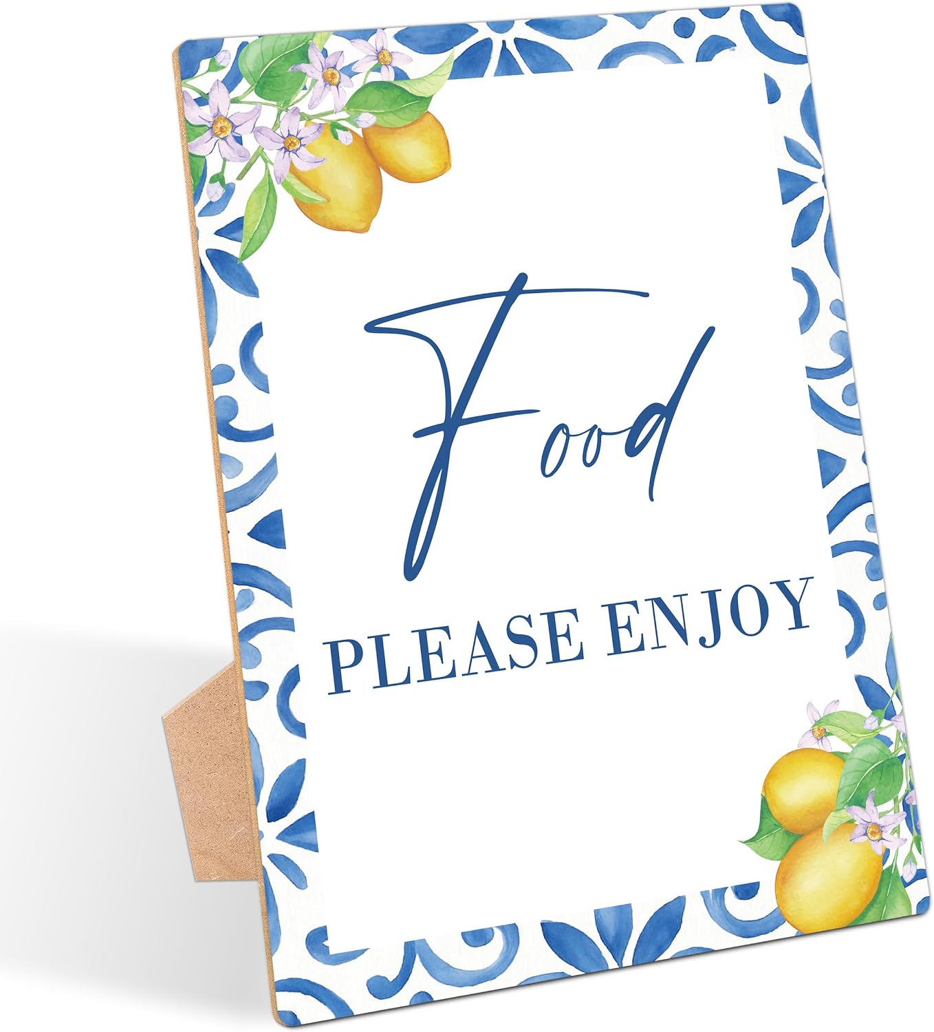 Mediterranean Lemon Bridal Shower Table Signs, Food Please Enjoy, Pack of 1 Wooden Tabletop Sign with Stand, Bridal Shower Decorations, Wedding Reception Decor, Engagement Decor for Party - HS44