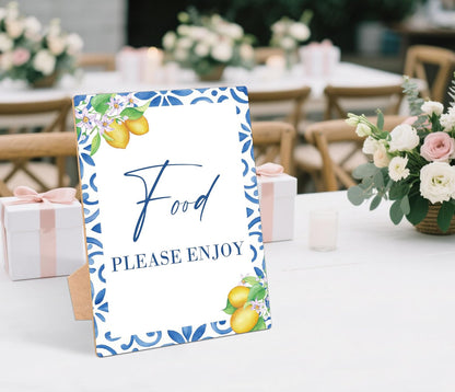 Mediterranean Lemon Bridal Shower Table Signs, Food Please Enjoy, Pack of 1 Wooden Tabletop Sign with Stand, Bridal Shower Decorations, Wedding Reception Decor, Engagement Decor for Party - HS44
