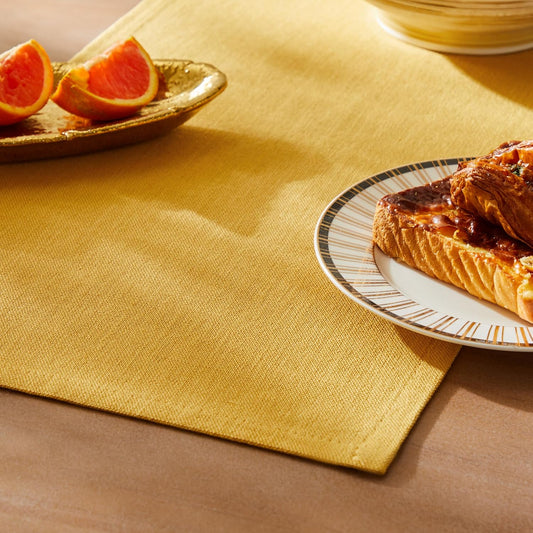 ZeeMart Rustic Cotton Linen Table Runner, 13x36 Inches Yellow | Farmhouse Style Linen Table Runners 36 Inches Long, Washable Kitchen Dining Table Decoration for Home Party Decor