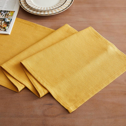 ZeeMart Rustic Cotton Linen Table Runner, 13x36 Inches Yellow | Farmhouse Style Linen Table Runners 36 Inches Long, Washable Kitchen Dining Table Decoration for Home Party Decor