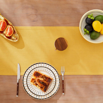ZeeMart Rustic Cotton Linen Table Runner, 13x36 Inches Yellow | Farmhouse Style Linen Table Runners 36 Inches Long, Washable Kitchen Dining Table Decoration for Home Party Decor