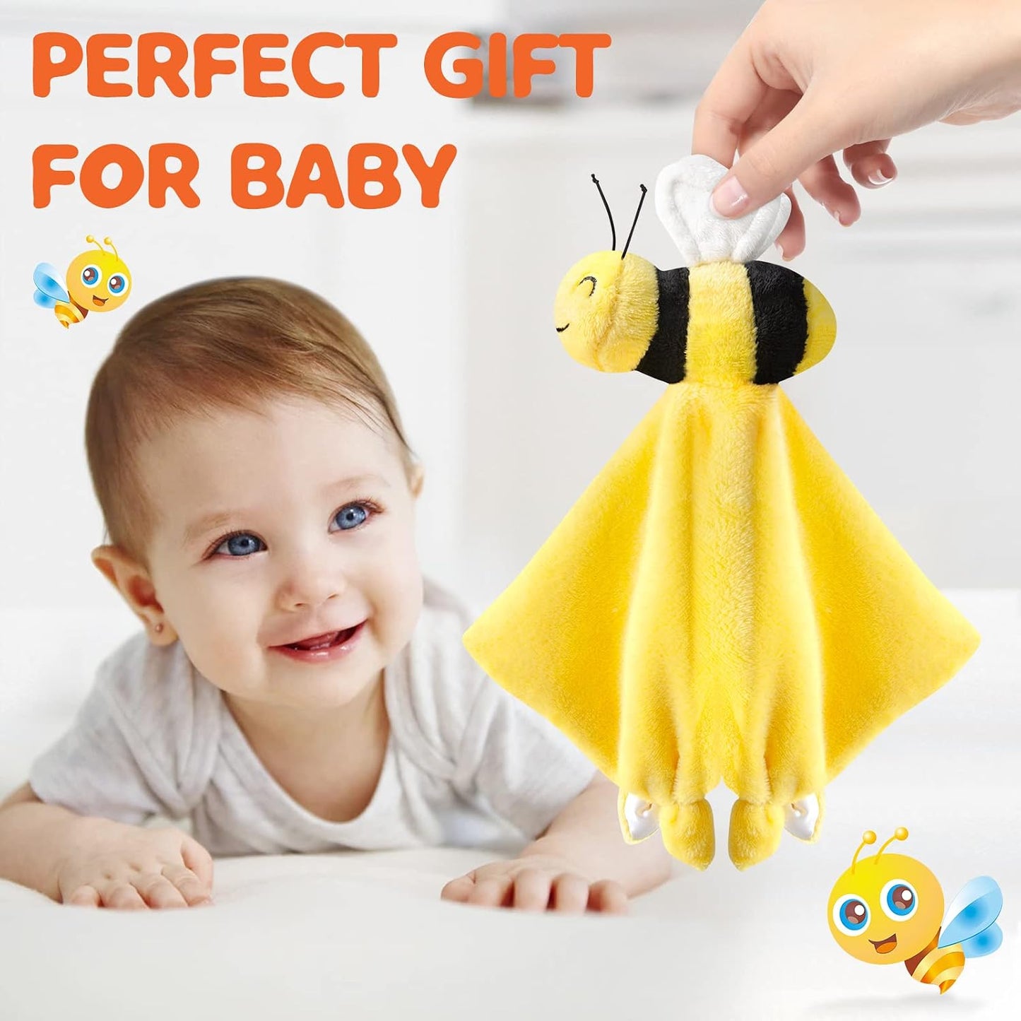 Bee Loveys for Babies Soft Security Blanket Baby Snuggle Toy Stuffed Animal Blanket Unisex Lovie Baby Gifts for Infant and Toddler Yellow 12 Inch