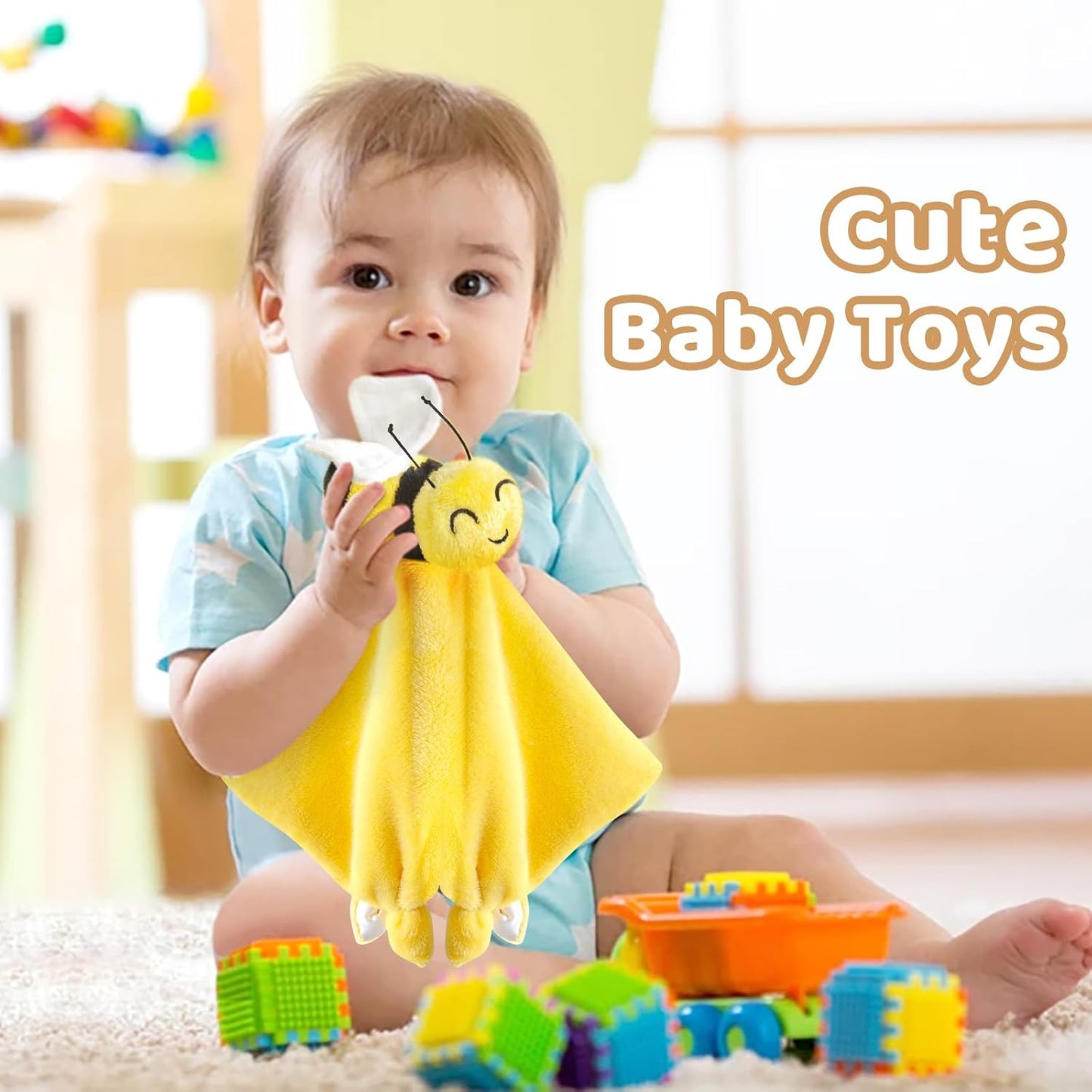 Bee Loveys for Babies Soft Security Blanket Baby Snuggle Toy Stuffed Animal Blanket Unisex Lovie Baby Gifts for Infant and Toddler Yellow 12 Inch