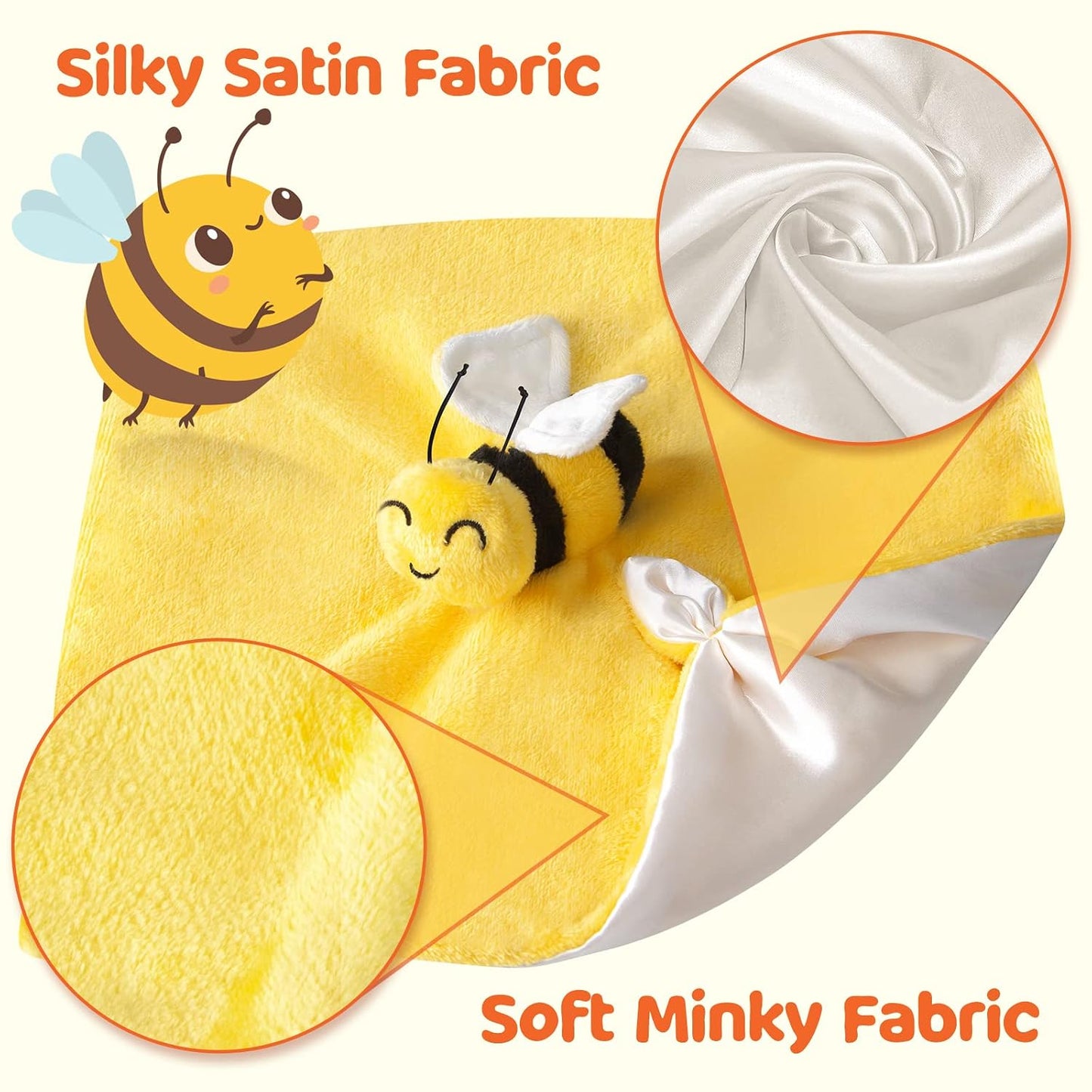 Bee Loveys for Babies Soft Security Blanket Baby Snuggle Toy Stuffed Animal Blanket Unisex Lovie Baby Gifts for Infant and Toddler Yellow 12 Inch