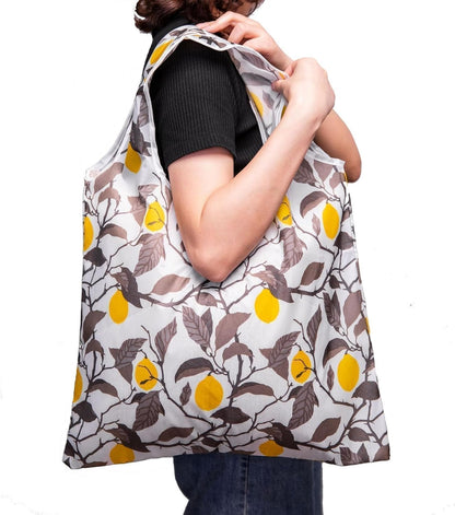 1 Pack Reusable Shopping Bag, Foldable Grocery Bag (Lemon) | Large Capacity, Washable, Grocery Tote, Utility Travel Shoulder Bag