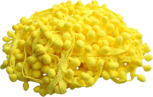 20 Yards Pom Pom Trim Ball Fringe Ribbon, Yellow Ribbon Sewing Tassel Ball Applique for DIY, Sewing, Crafts, Decoration