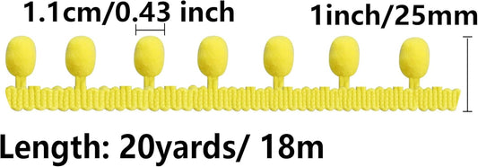 20 Yards Pom Pom Trim Ball Fringe Ribbon, Yellow Ribbon Sewing Tassel Ball Applique for DIY, Sewing, Crafts, Decoration