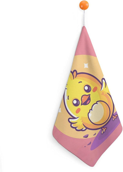 Yellow Cartoon Chicken Kitchen Towels Set -1PCS Super Absorbent Hand Towels, Soft Face Towel Set with Hanging Loop Lightweight Quick Dry Microfiber Dish Towels for Yoga Camping Hotel Spa Travel