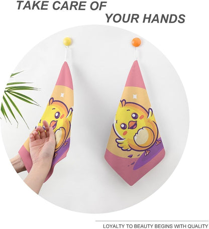 Yellow Cartoon Chicken Kitchen Towels Set -1PCS Super Absorbent Hand Towels, Soft Face Towel Set with Hanging Loop Lightweight Quick Dry Microfiber Dish Towels for Yoga Camping Hotel Spa Travel