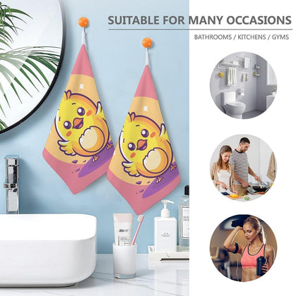 Yellow Cartoon Chicken Kitchen Towels Set -1PCS Super Absorbent Hand Towels, Soft Face Towel Set with Hanging Loop Lightweight Quick Dry Microfiber Dish Towels for Yoga Camping Hotel Spa Travel
