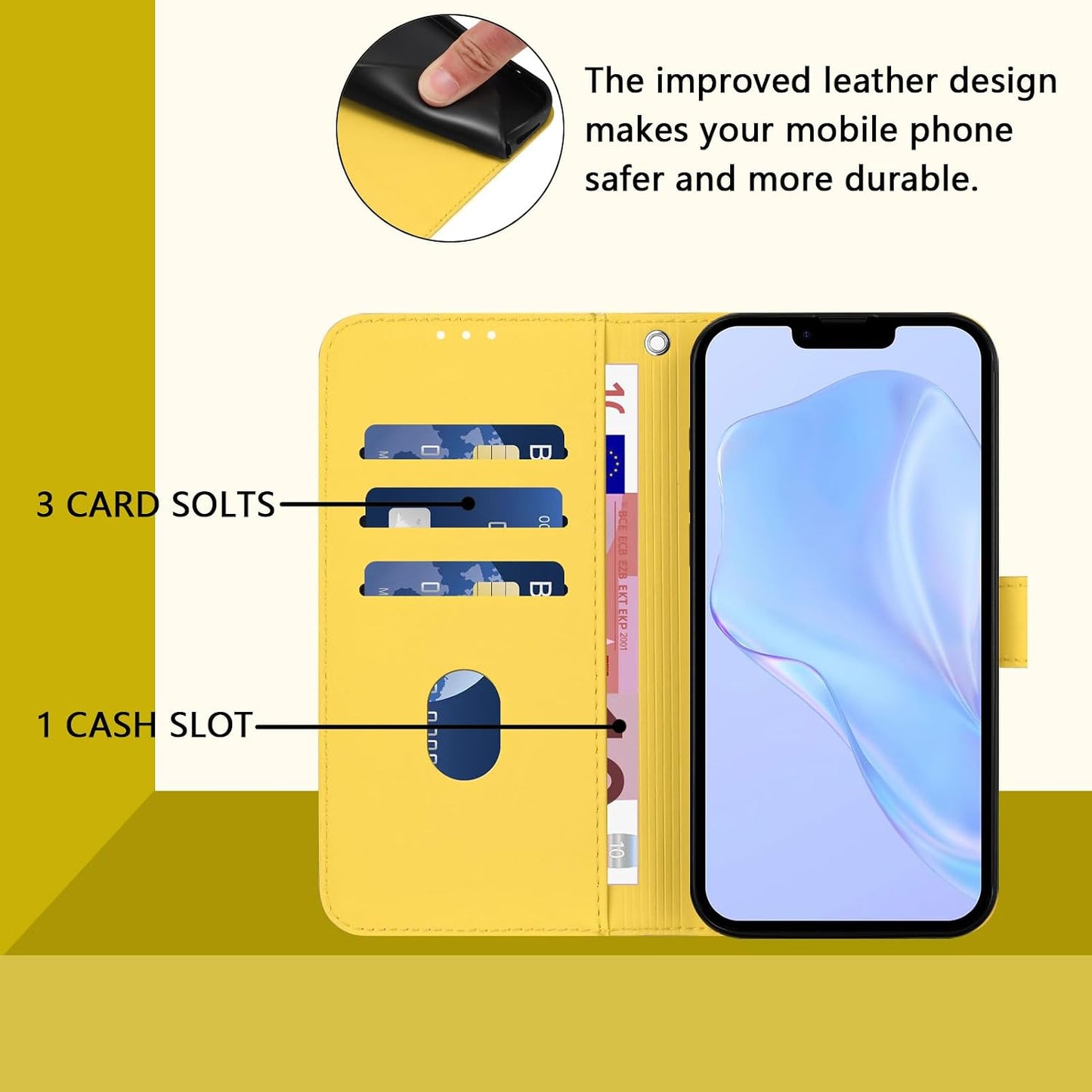Phone Case Leather Compatible with Apple Phone 14 Pro Shockproof, Waterproof Protection Case with Credit Card Holder and Magnetic Yellowing-Resistant Bumper Cover Compatible with iPhone 14 Pro