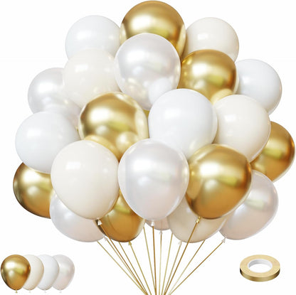 Yellow Balloons Kit, 50Pcs Matte Lemon Yellow Latex Balloons 12In Size | white Metallic Gold Balloon for Birthday Wedding Baby Shower Bride Sunflower Party Decoration