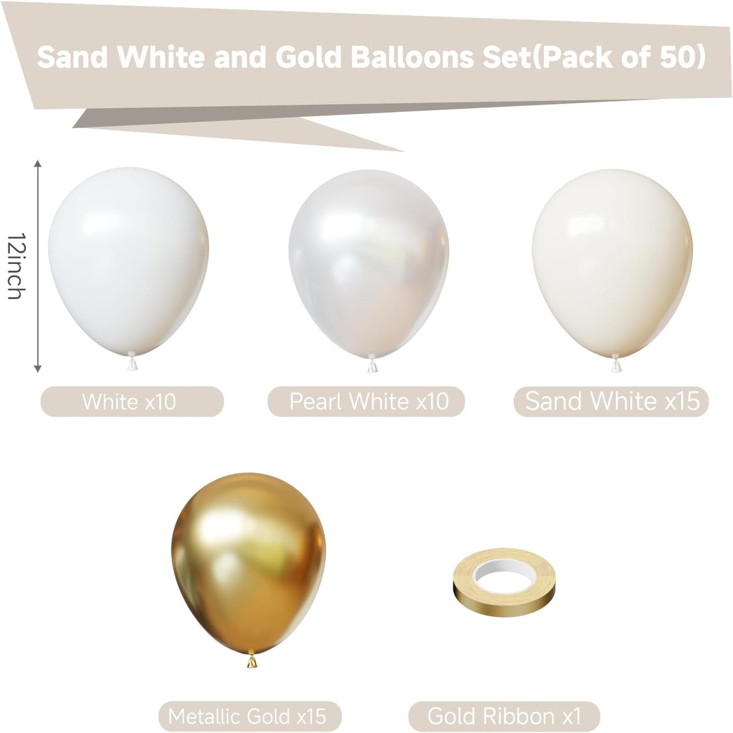 Yellow Balloons Kit, 50Pcs Matte Lemon Yellow Latex Balloons 12In Size | white Metallic Gold Balloon for Birthday Wedding Baby Shower Bride Sunflower Party Decoration