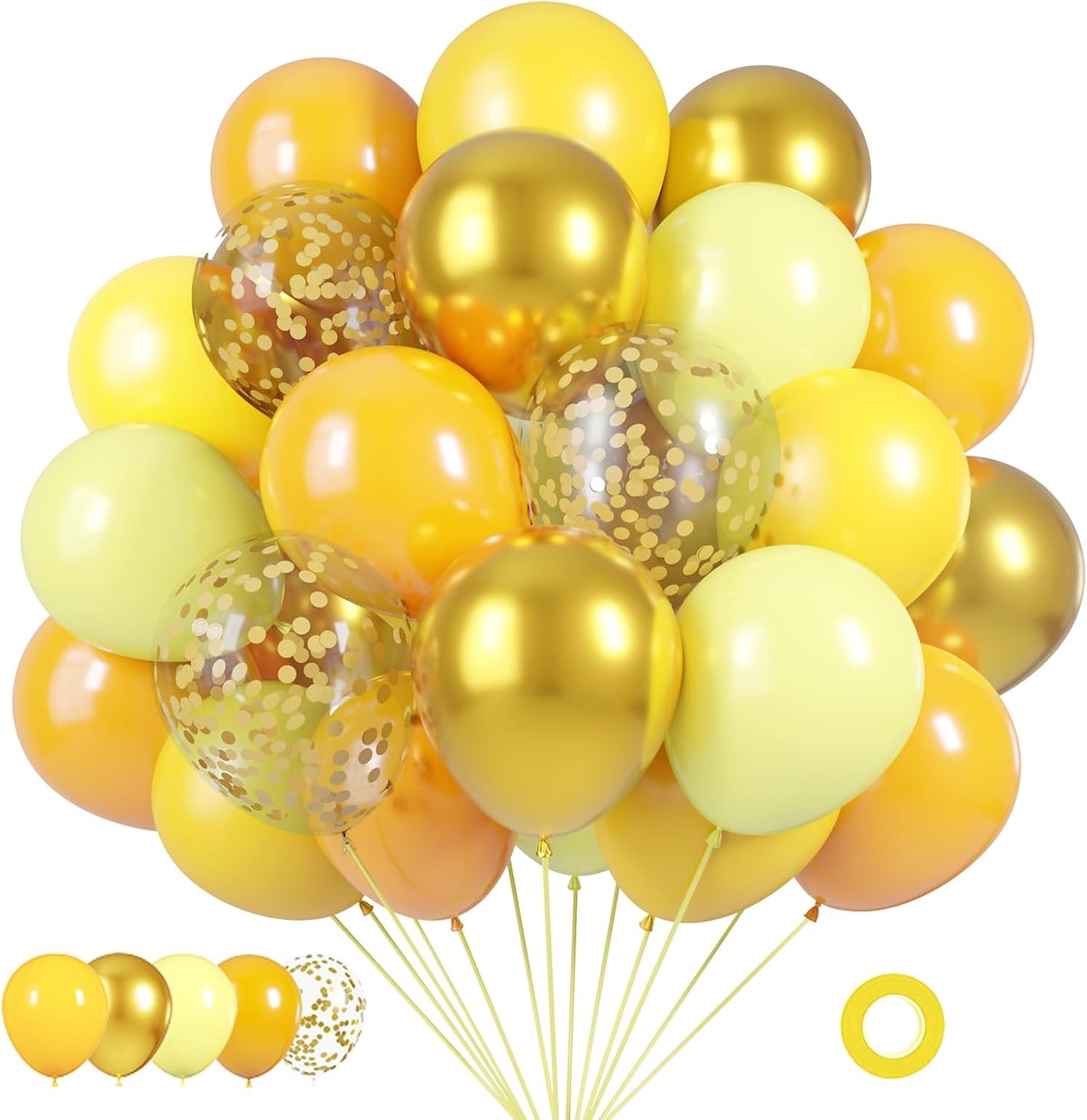 Yellow Balloons Kit, 50Pcs Matte Lemon Yellow Latex Balloons 12In Size | white Metallic Gold Balloon for Birthday Wedding Baby Shower Bride Sunflower Party Decoration