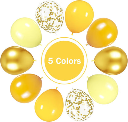 Yellow Balloons Kit, 50Pcs Matte Lemon Yellow Latex Balloons 12In Size | white Metallic Gold Balloon for Birthday Wedding Baby Shower Bride Sunflower Party Decoration