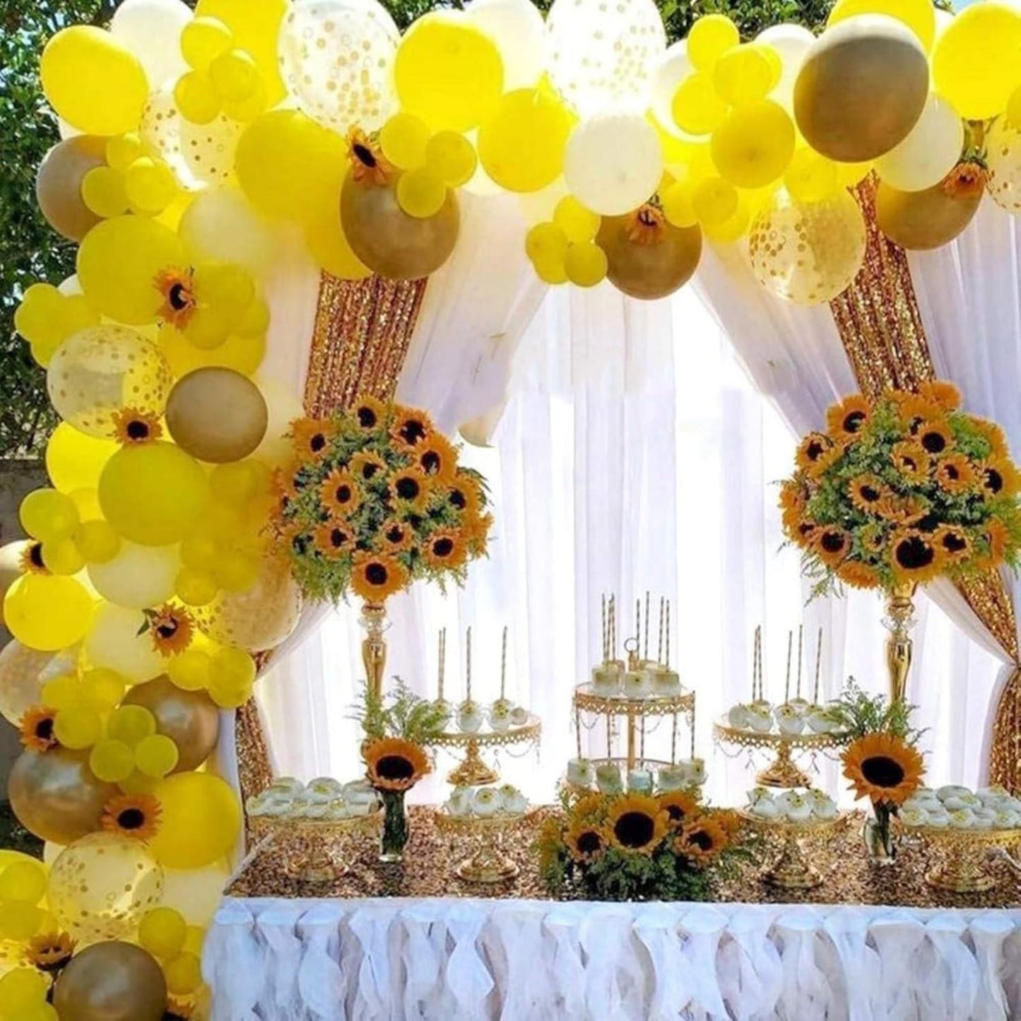 Yellow Balloons Kit, 50Pcs Matte Lemon Yellow Latex Balloons 12In Size | white Metallic Gold Balloon for Birthday Wedding Baby Shower Bride Sunflower Party Decoration