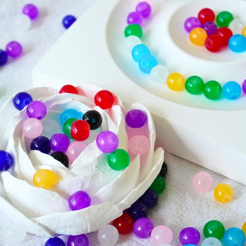 240pcs Glass Beads for Bracelets, 6mm Round Glass Beads for Jewelry Making DIY Crafts (Yellow)