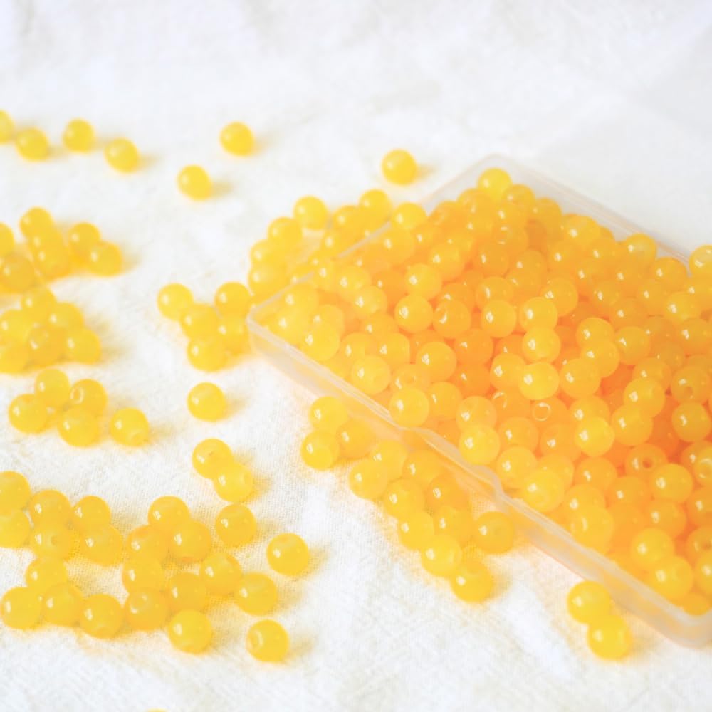 240pcs Glass Beads for Bracelets, 6mm Round Glass Beads for Jewelry Making DIY Crafts (Yellow)