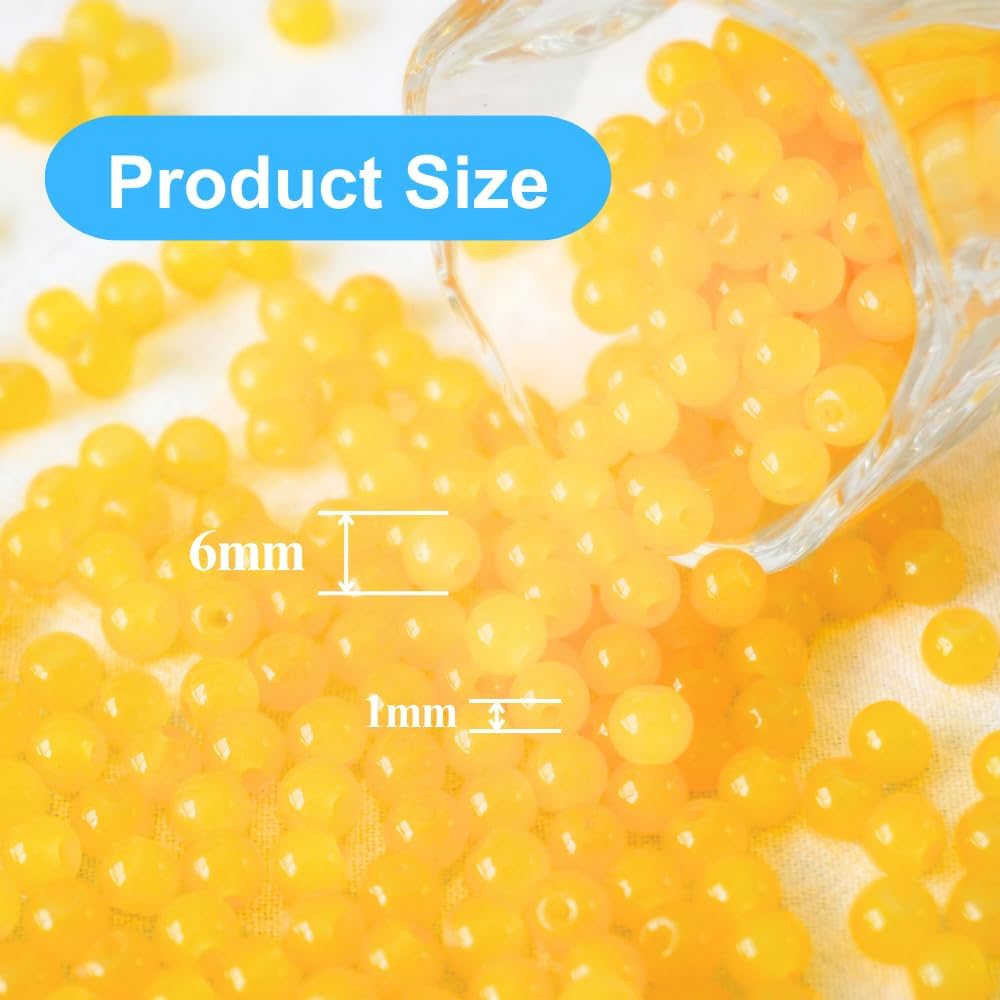 240pcs Glass Beads for Bracelets, 6mm Round Glass Beads for Jewelry Making DIY Crafts (Yellow)