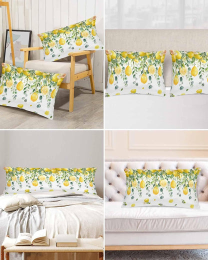 Farmhouse Satin Pillowcase for Hair and Skin King Yellow Lemon Eucalyptus Leaf Watercolor Plant Farmhouse Pillow Cases 2 Pack with Zipper, Super Soft Cooling Similar to Silk Pillow Covers, 20x30 Inch