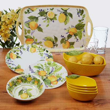 Lemon Zest 3-Piece Melamine Hostess Serving Set – Citrus-Inspired Durable Tableware for Chips & Dip, Tapas, Fruit, Appetizers, Dessert, BBQ, Outdoor Entertaining & Summer Dining