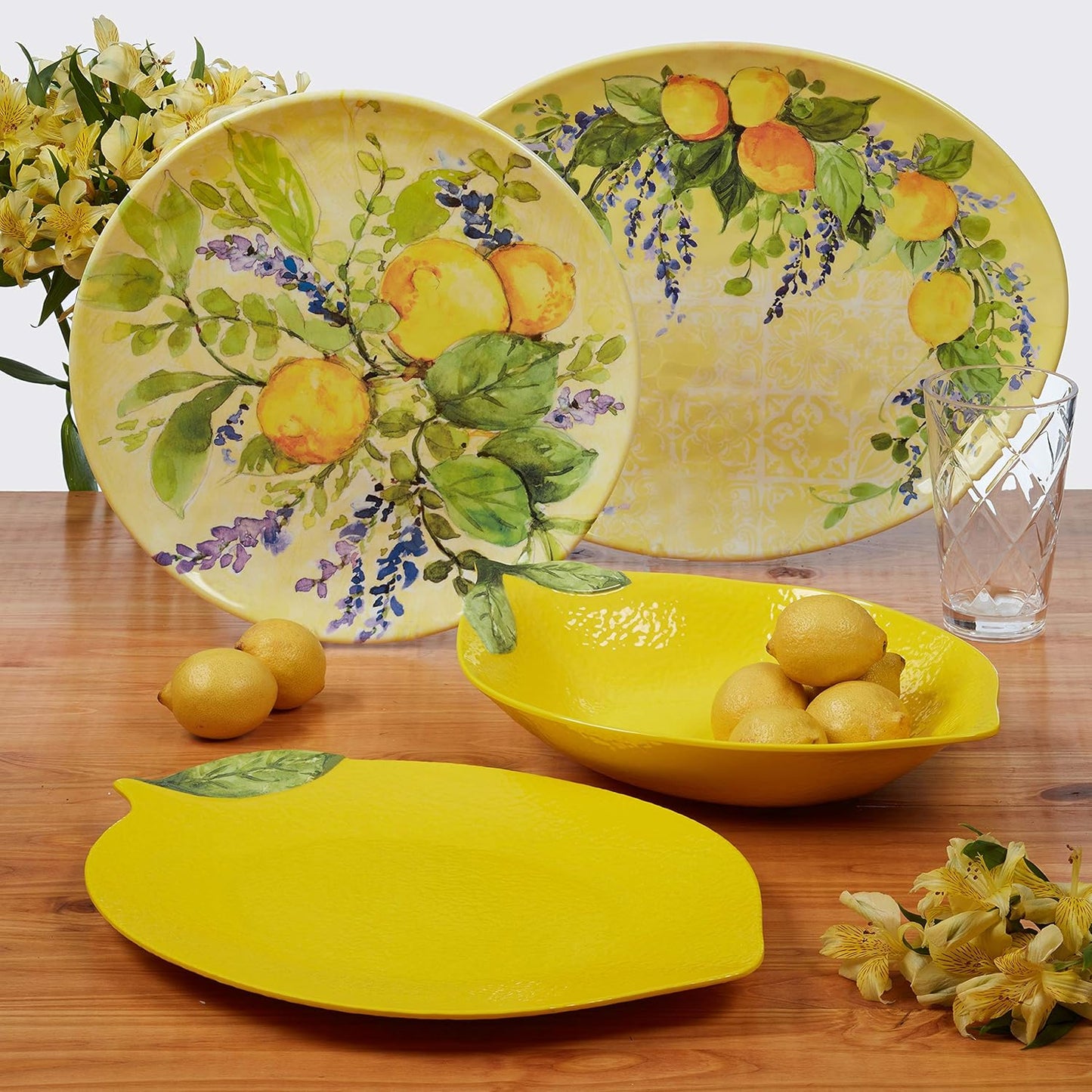 Lemon Zest 3-Piece Melamine Hostess Serving Set – Citrus-Inspired Durable Tableware for Chips & Dip, Tapas, Fruit, Appetizers, Dessert, BBQ, Outdoor Entertaining & Summer Dining