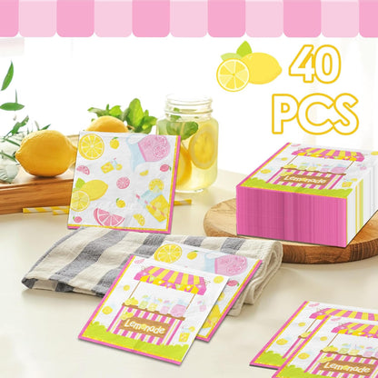 Lemonade Napkins, 40Pcs Lemonade Party Decorations Napkin Paper Lemon Napkins for Summer Fruit Lemon Themed Birthday Party Baby Shower Supplies