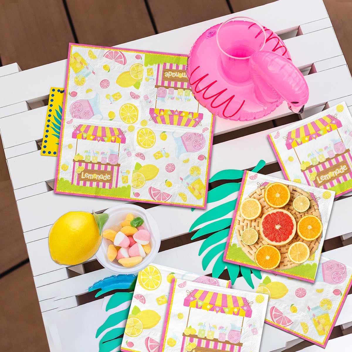 Lemonade Napkins, 40Pcs Lemonade Party Decorations Napkin Paper Lemon Napkins for Summer Fruit Lemon Themed Birthday Party Baby Shower Supplies