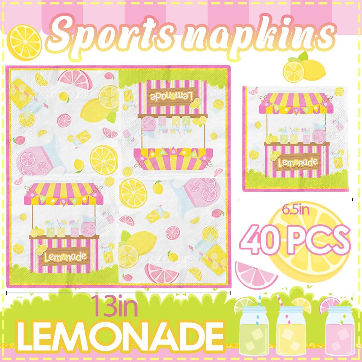 Lemonade Napkins, 40Pcs Lemonade Party Decorations Napkin Paper Lemon Napkins for Summer Fruit Lemon Themed Birthday Party Baby Shower Supplies