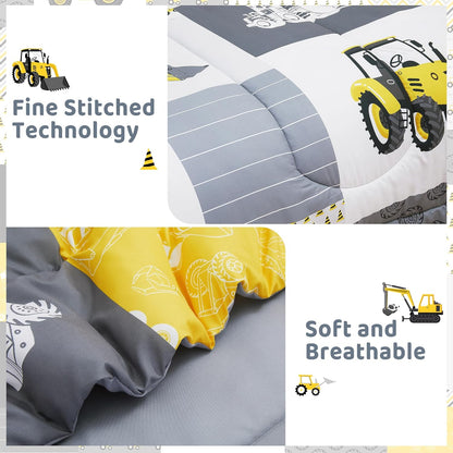 Kids Twin Comforter Sets for Boys 6 Pieces Yellow Excavator Bedding Set for Teens Microfiber Kids Bed in A Bag with Comforter, Sheet Set, Shams and Decorative Toy Pillow All Season