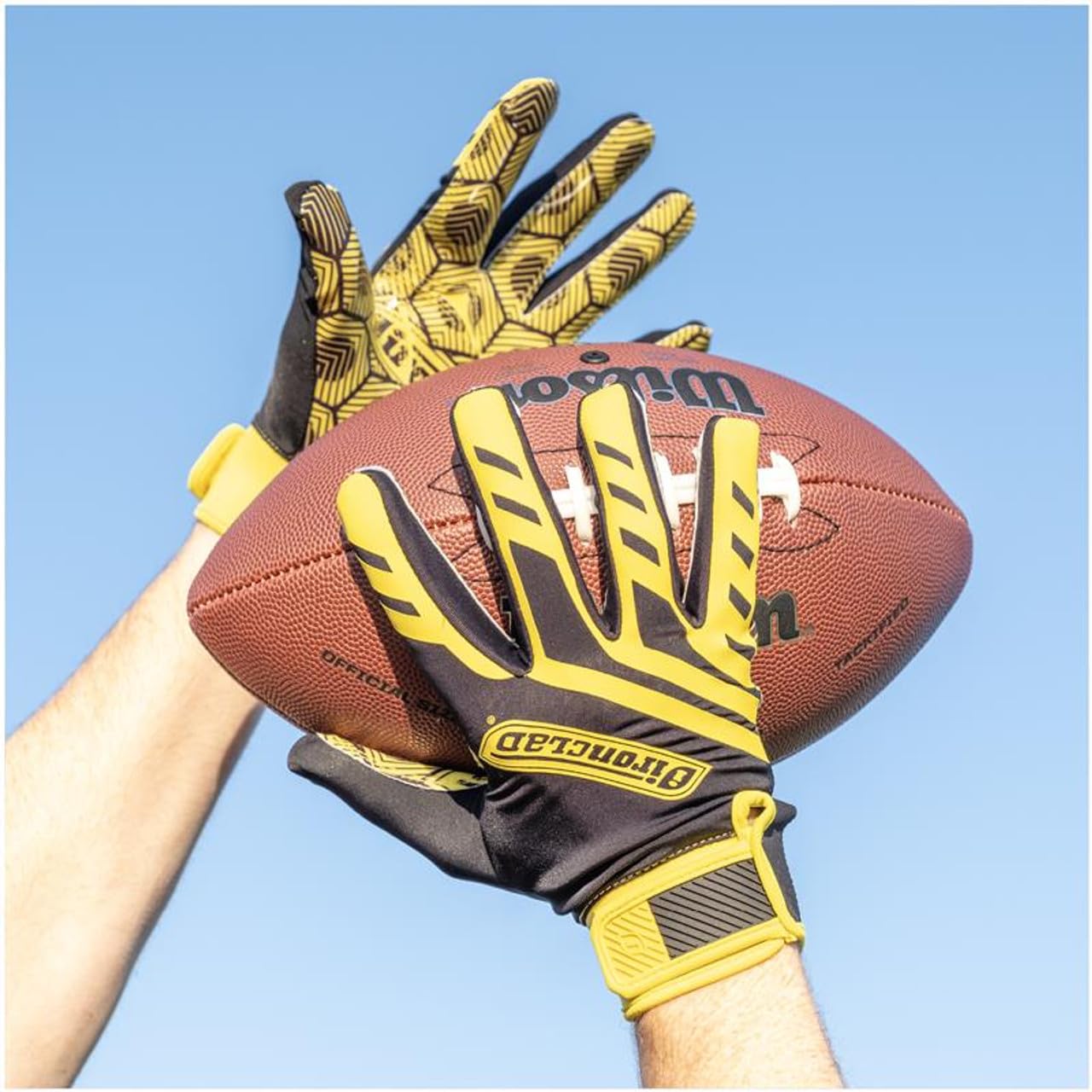 Ironclad Football Gloves SF-Hand, Adult and Youth Receiver Gloves, Yellow/Black