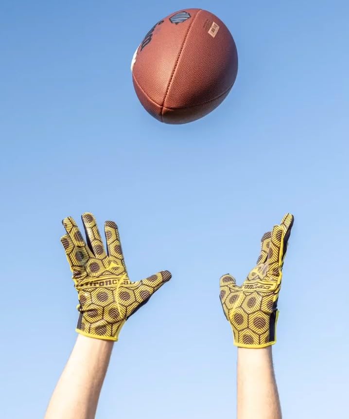 Ironclad Football Gloves SF-Hand, Adult and Youth Receiver Gloves, Yellow/Black